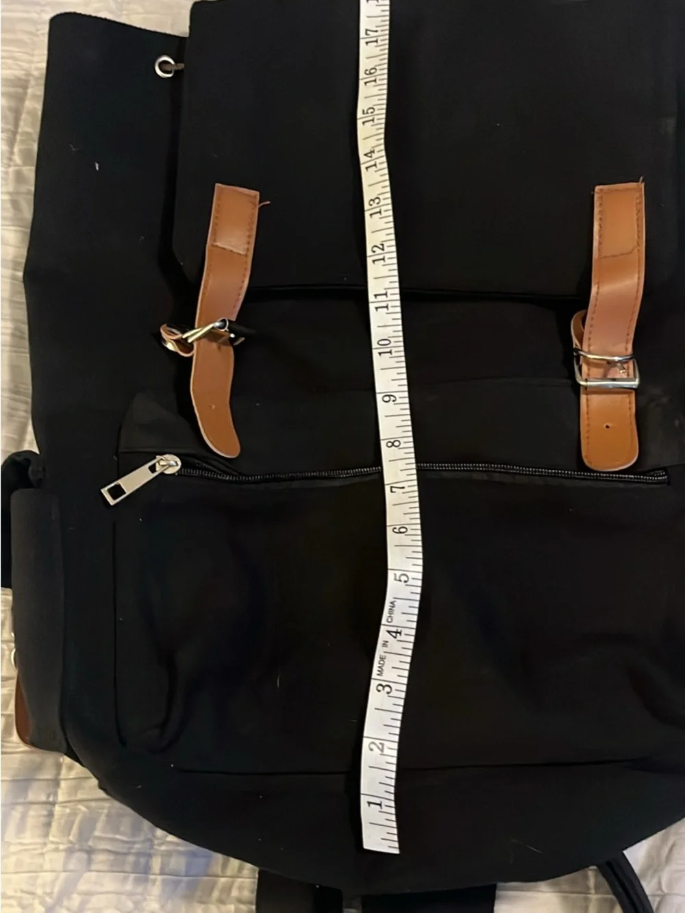 Men's Black Canvas Backpack with Tan Trim